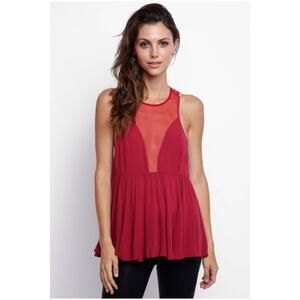 Free People Intimately Marble Illusion Mesh Peplum Tank Top Raspberry Red Medium